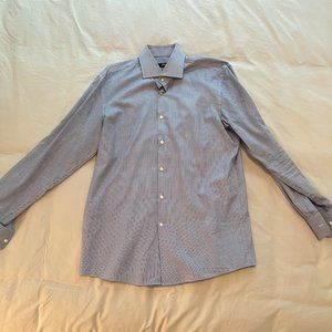 Hugo Boss Blue and White Checkered Sharp Fit Dress Shirt, size 16, 34/35